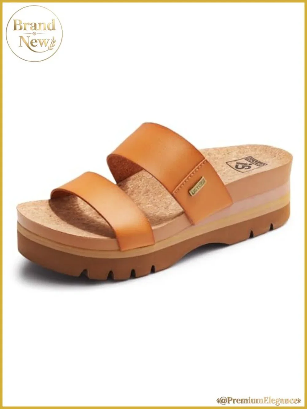 Platform Sandals Arch Support Cork Footbed Slides 2 Strap Vegan Leather